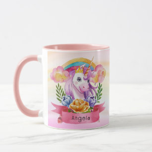 Girls Cute Purple Unicorn Rainbow Custom Name      Mug