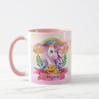 Girls Cute Purple Unicorn Rainbow Custom Name      Mug