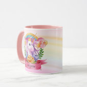 Girls Cute Purple Unicorn Rainbow Custom Name      Mug (Front Left)