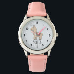 Girls Cute Rainbow Llama Cartoon and Name Kids Watch<br><div class="desc">This gorgeous kids' watch features an adorable, hand drawn rainbow llama cartoon. This lovely colourful design also features a place for you to add your girl's name. With clear, easily readable numbers, this 'first' watch is great for those just starting out on learning the time. The perfect animal themed, wildlife...</div>
