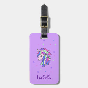 Girls Cute Rainbow Magical Unicorn & Custom Name Luggage Tag
