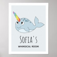Girls Cute Rainbow Narwhal Cartoon Name Kids Room