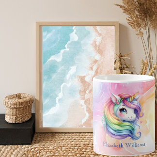 Girls Cute Rainbow Unicorn Custom Name Coffee Mug