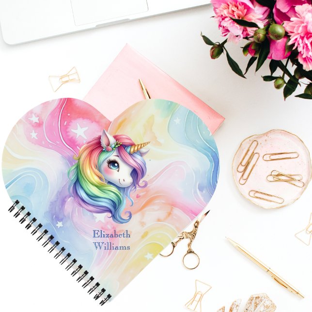 Girls Cute Rainbow Unicorn Custom Name  Notebook (Creator Uploaded)