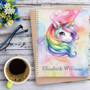 Girls Cute Rainbow Unicorn Custom Name Planner
