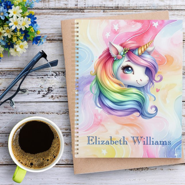 Girls Cute Rainbow Unicorn Custom Name Planner (Creator Uploaded)