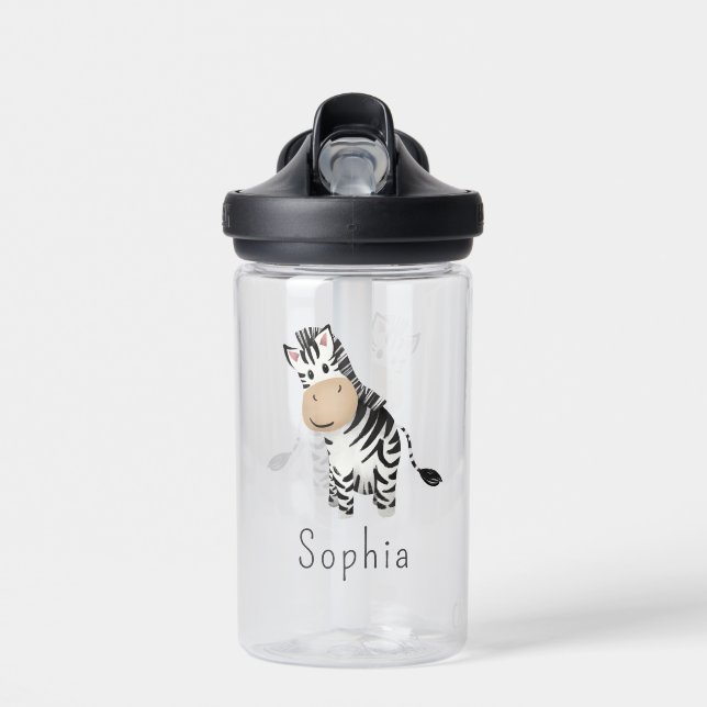Girls Cute Safari Zebra Kids School Water Bottle (Front)