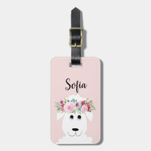 Girls Cute Sheep Watercolor Flowers and Name Luggage Tag