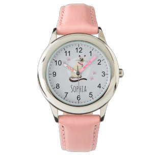 Girls Cute Siamese Cat Cartoon & Name Kids Watch