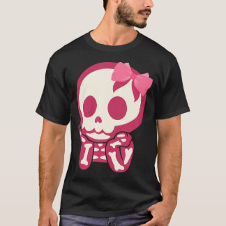 Girls Cute Skull Xray Pink Bow Tie Skeleton T-Shirt