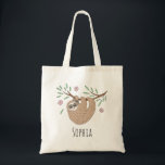Girls Cute Sleeping Sloth Animal and Name Kids Tote Bag<br><div class="desc">This gorgeous and girly' tote bag features a beautiful,  hand drawn sleeping sloth doodle with flowers and leaves. This lovely design also features a place for you to add a girl's name. The perfect jungle themed,  wildlife design for kids or sloth lovers!</div>