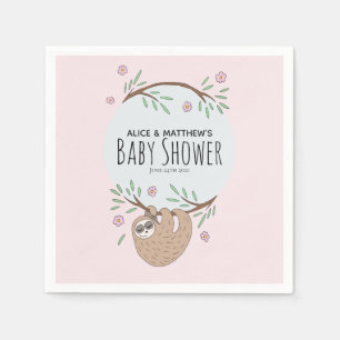 Girls Cute Sleeping Sloth Kids Baby Shower Napkin