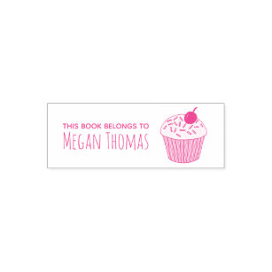 Girl's Cute This Book Belongs Cupcake Muffin Name Self-inking Stamp