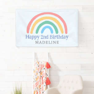 Girls Cute Two Cool 2nd Birthday Rainbow Banner