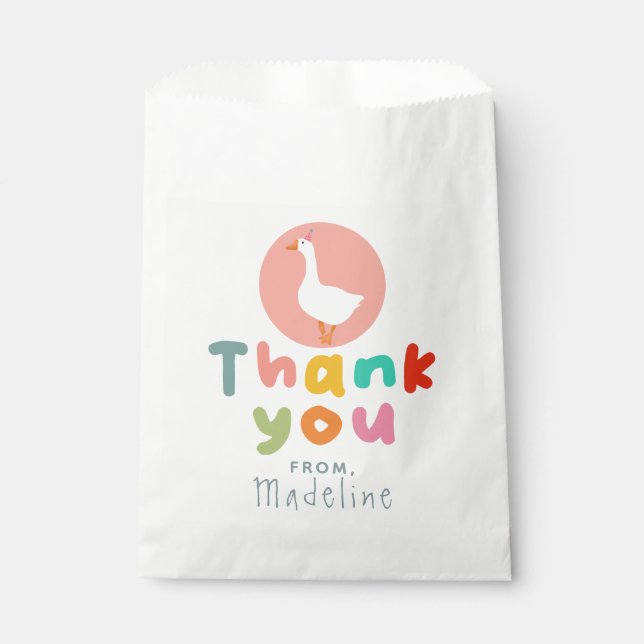 Girls Cute Two Silly Goose Pink Farm 2nd Birthday Favour Bag (Front)