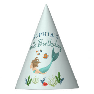 Girls Cute Under The Sea Mermaid Kids Birthday Party Hat