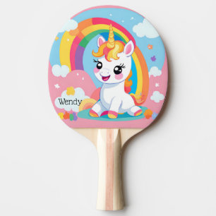 Girl's Cute Unicorn Rainbow Custom Name Ping Pong Paddle