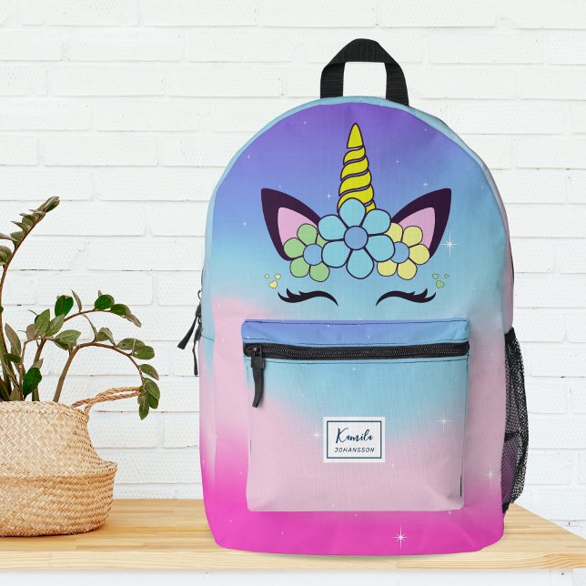 Girls Cute Unicorn Rainbow Monogram Printed Backpack (Creator Uploaded)