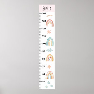 Girls Cute Watercolor Boho Rainbow Growth Chart