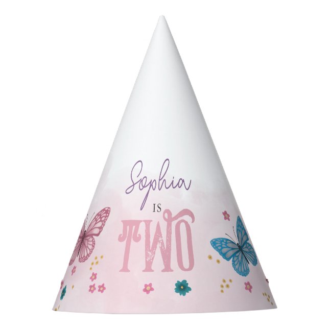 Girls Cute Whimsical Butterfly Birthday Party Party Hat (Front)