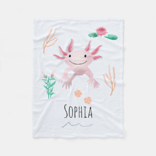 Girls Cute & Whimsical Happy Pink Axolotl Kids Fleece Blanket