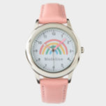 Girls Cute Whimsical Pastel Pink Rainbow Kids Watch<br><div class="desc">This cute and girly kids watch features a pastel pink rainbow and can be personalized with your girls name. With clear,  easily readable numbers,  this 'first' watch is great for a child or toddler just starting out on learning the time. The perfect whimsical rainbow design for your little one!</div>
