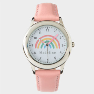 Girls Cute Whimsical Pastel Pink Rainbow Kids Watch