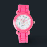 Girls Cute & Whimsical Pink Axolotl Kids Watch<br><div class="desc">This cute kids watch features an axolotl illustration,  with flowers,  river plants,  and waves,  and space to add your girls name. The perfect whimsical and unique gift for a salamander-loving child!</div>