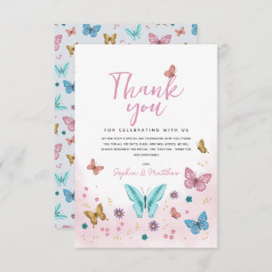 Girls Cute Whimsical Pink Butterfly m Baby Shower Thank You Card