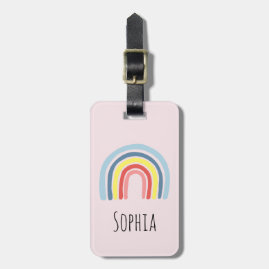 Girls Cute Whimsical Rainbow Cartoon and Name Kids Luggage Tag