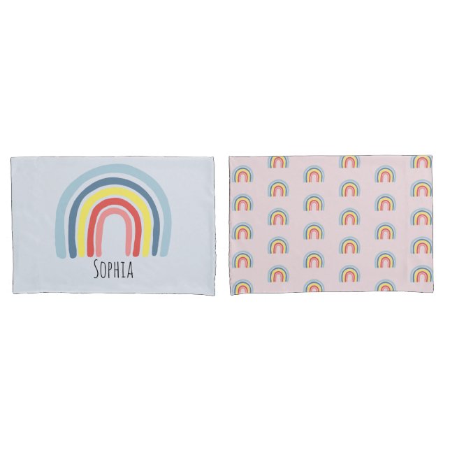 Girls Cute Whimsical Rainbow Cartoon and Name Kids Pillowcase (Front-Set)