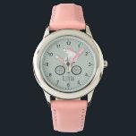 Girls Cute Whimsical Winter Polar Bear Bike Watch<br><div class="desc">This unique and cute kids watch design features a cute polar bear on a bike cartoon,  as well as space for you to add your girl's name. With a neutral green background and whimsical winter motif,  this lovely watch is a wonderful Christmas gift for a polar bear-loving kid!</div>