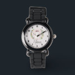 Girls Cute White Cat with Flowers & Name Kids Watch<br><div class="desc">This beautiful and chic kids watch design features a cute white cat cartoon and watercolor flower wreath,  with a customisable background colour and a place for your to add your girl's name in an elegant font.</div>
