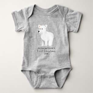 Girls Cute Winter Polar Bear First Christmas Baby Bodysuit