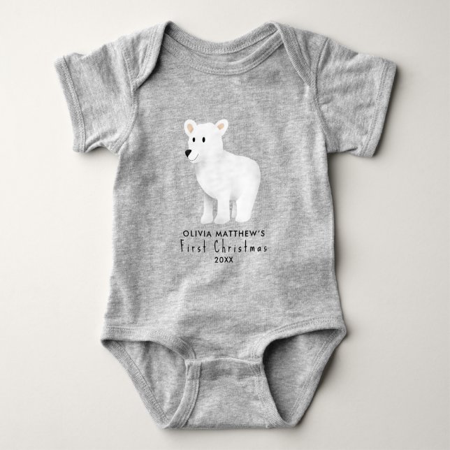 Girls Cute Winter Polar Bear First Christmas Baby Bodysuit (Front)