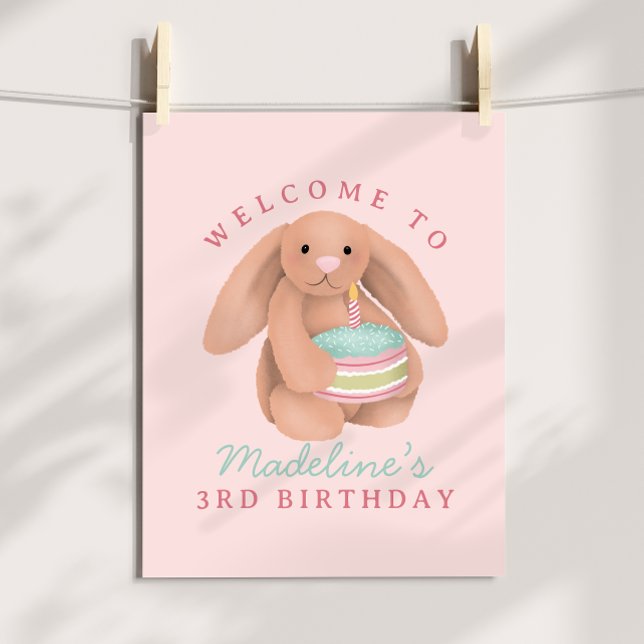 Girls Cute Woodland Bunny Birthday Welcome Poster (Creator Uploaded)