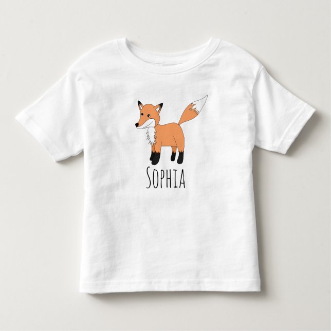 Girls Cute Woodland Forest Fox and Name Toddler T-Shirt (Front)