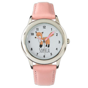 Girls Cute Woodland Fox Cartoon and Name Kids Watch
