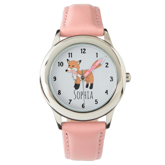 Girls Cute Woodland Fox Cartoon and Name Kids Watch (Front)