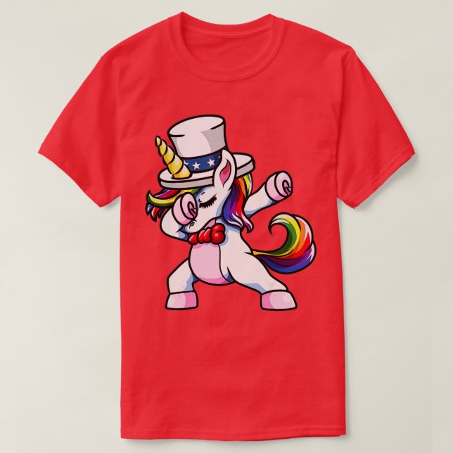 Girls Dabbing American Unicorn Patriotic Fourth 4t T-Shirt (Design Front)