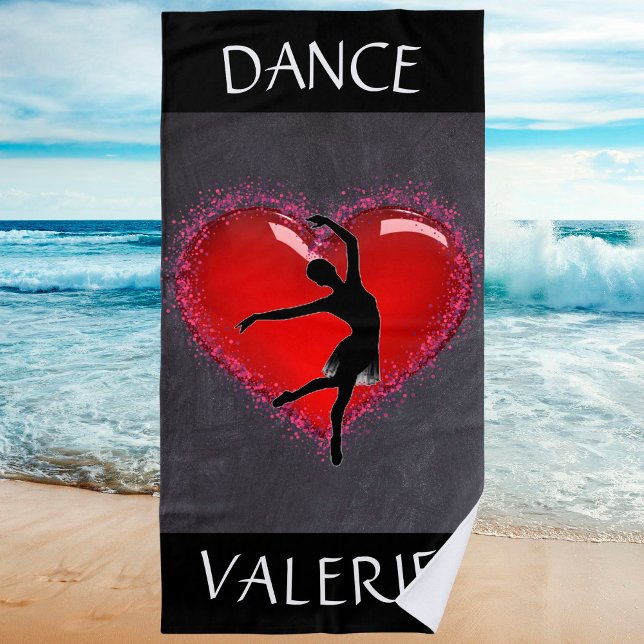 Girls Dance Chalkboard Heart w/ Personalised Name  Beach Towel (Creator Uploaded)