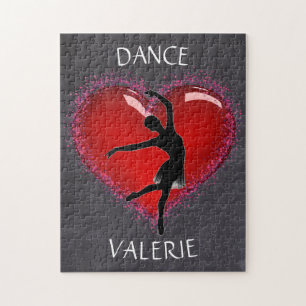 Girls Dance Chalkboard Heart w/ Personalised Name  Jigsaw Puzzle