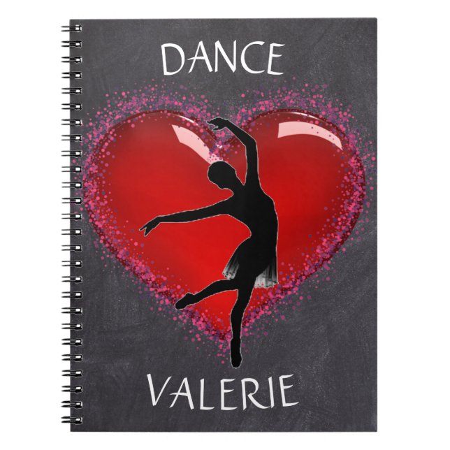 Girls Dance Chalkboard Heart w/ Personalised Name  Notebook (Front)