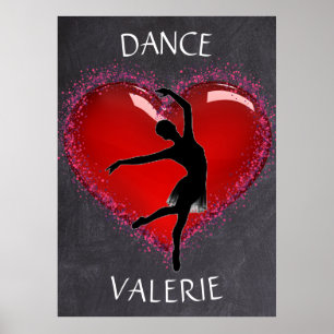 Girls Dance Chalkboard Heart w/ Personalised Name Poster
