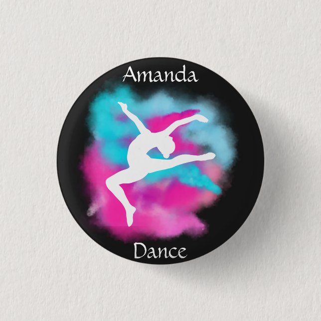 Girls Dance Leap Pink Blue Colour Bomb with Name   3 Cm Round Badge (Front)