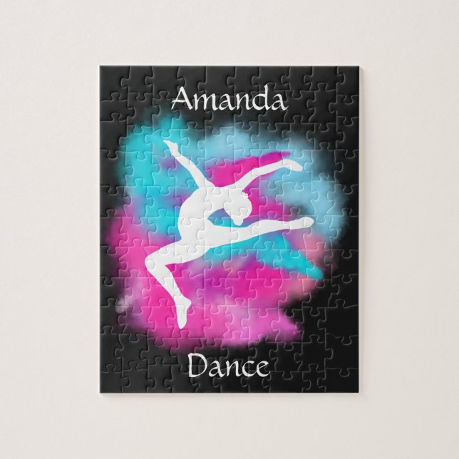 Girls Dance Leap Pink Blue Colour Bomb with Name   Jigsaw Puzzle (Vertical)