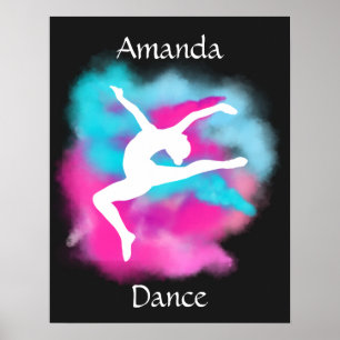 Girls Dance Leap Pink Blue Colour Bomb with Name   Poster