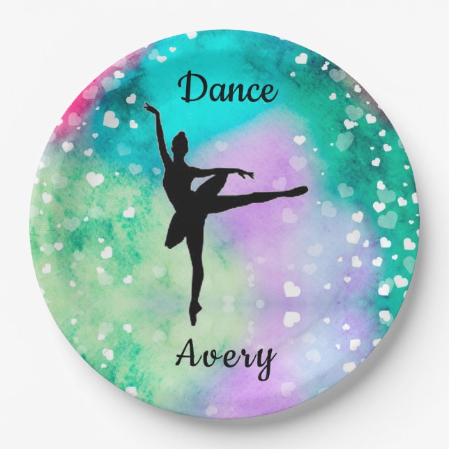 Girls Dance Watercolor with Floating Hearts  Paper Plate (Front)