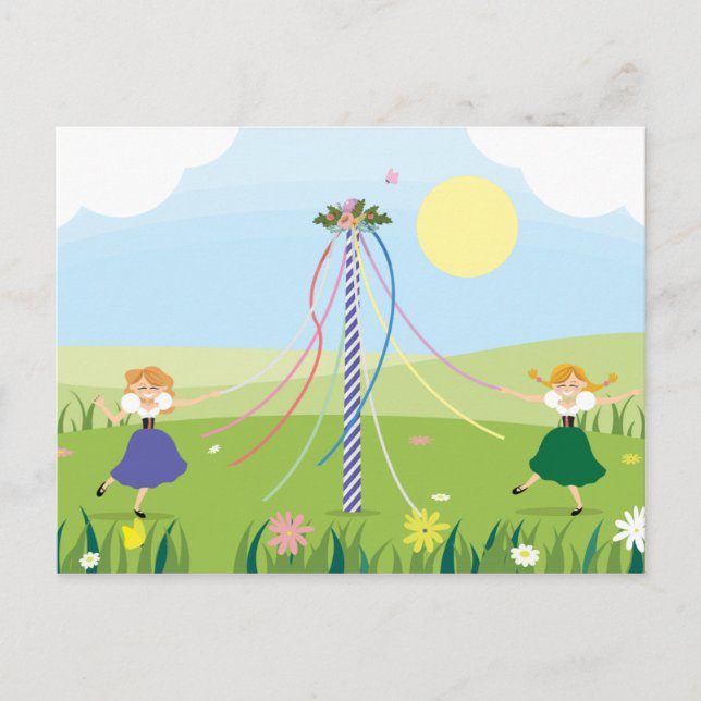 Girls Dancing around Maypole Postcard (Front)