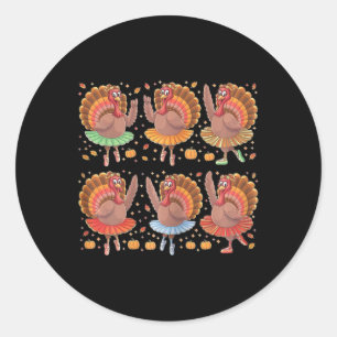 Girls Dancing Turkey Ballerina Thanksgiving Fall A Classic Round Sticker